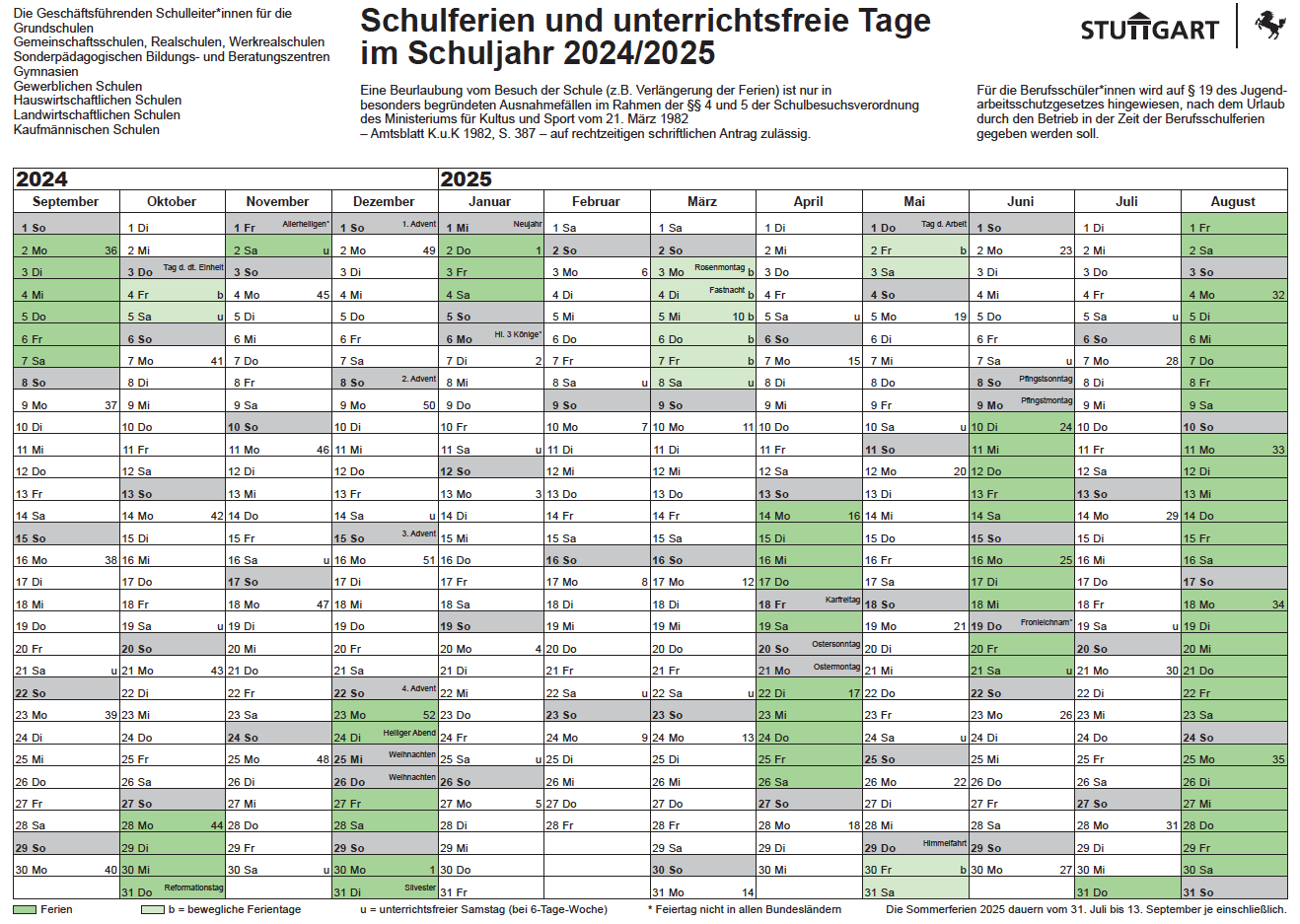 Ferienkalender 2024 25