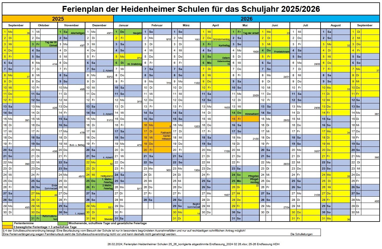 Ferienkalender Ferienplan 2025 2026 Hirscheckschule