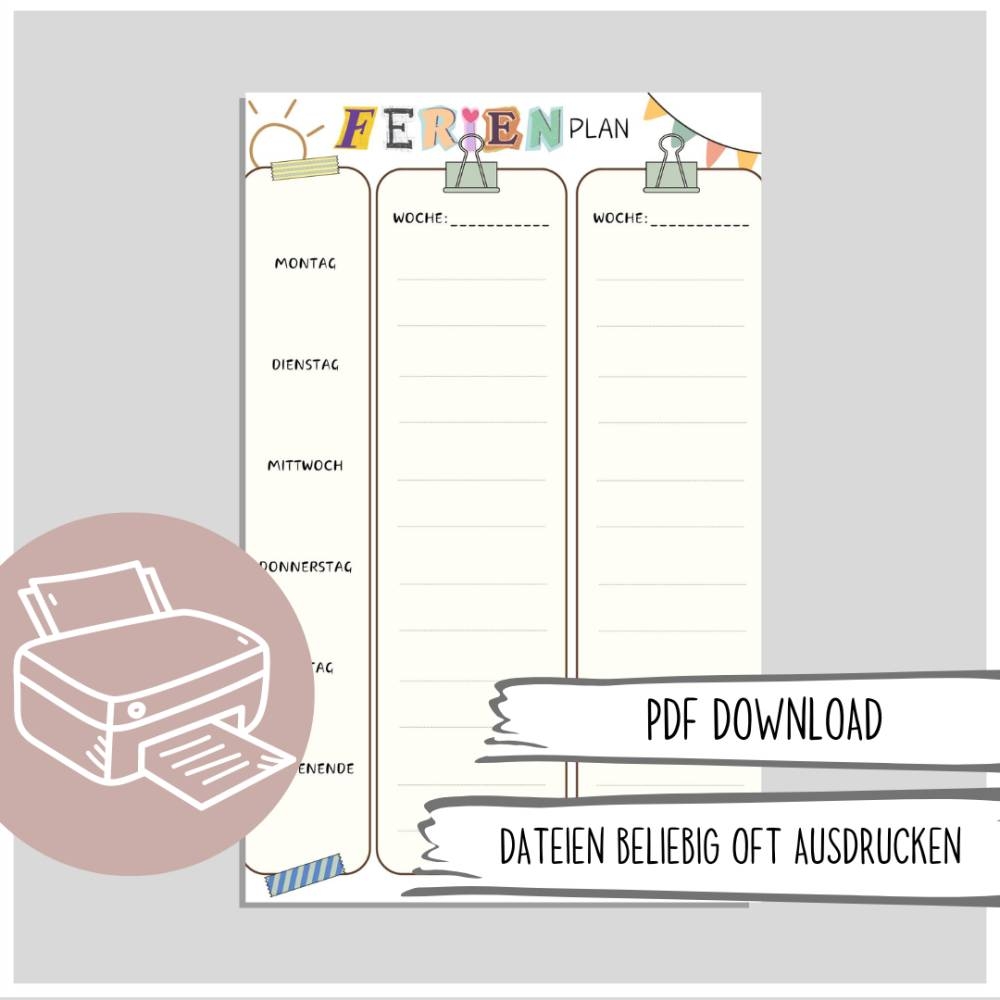Ferienplan Ferienplaner Pdf Download Ferienplan Zum Mehrmaligen Ausdrucken Printables Druckvorlagen