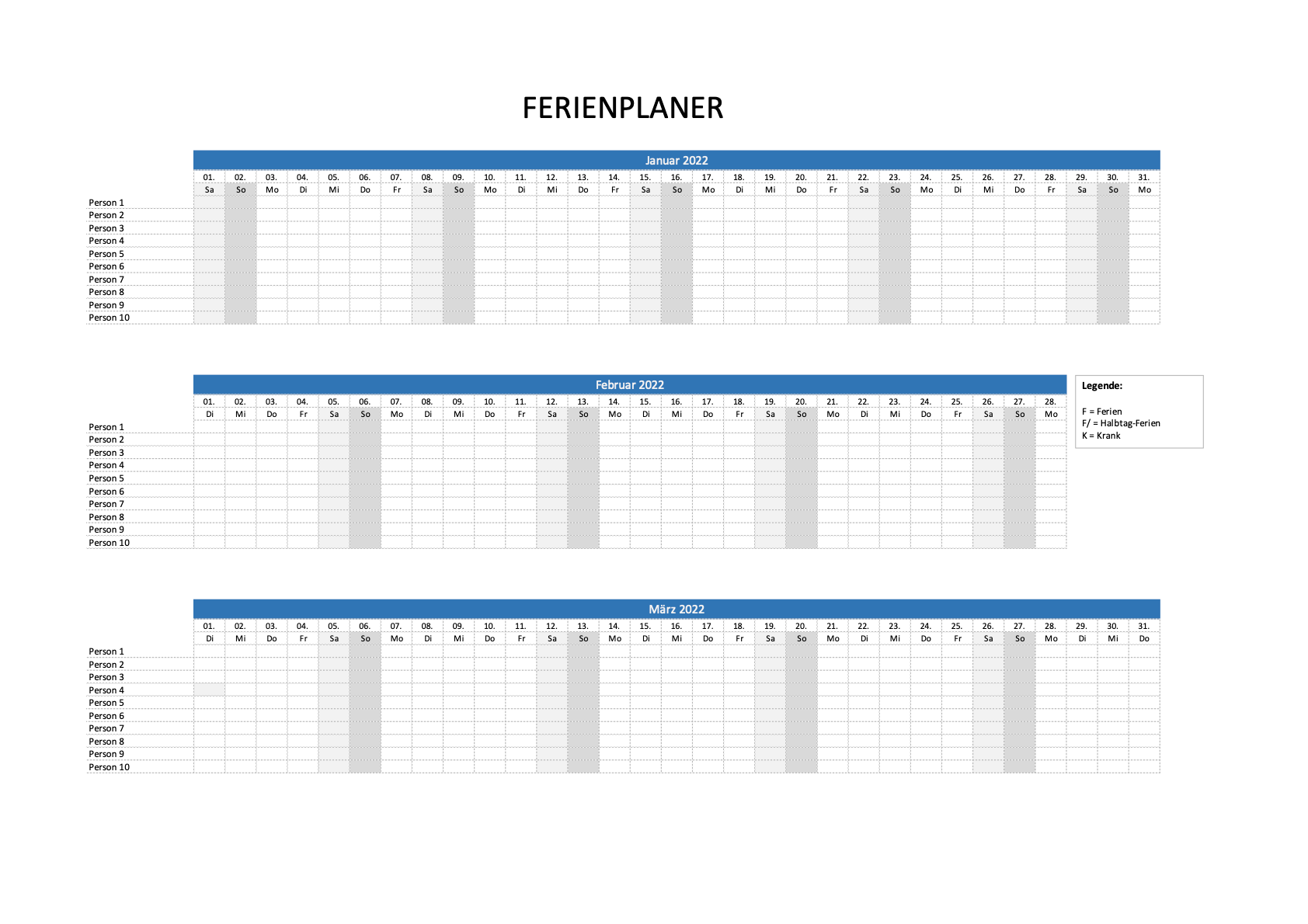 Ferienplaner 2022 Excel Kostenlos Downloaden