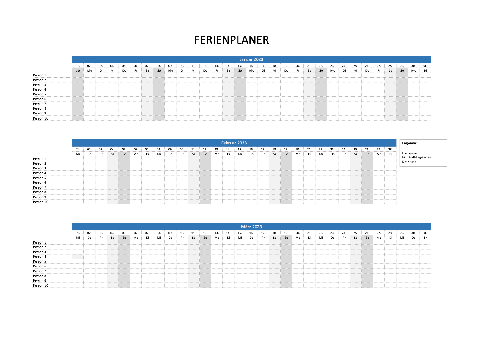 Ferienplaner 2023 Excel Kostenlos Downloaden