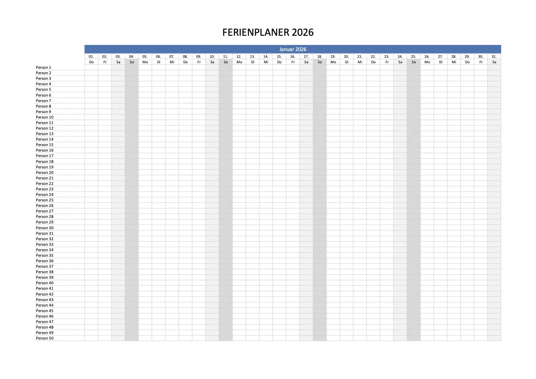 Ferienplaner 2026 Excel Kostenlos Downloaden