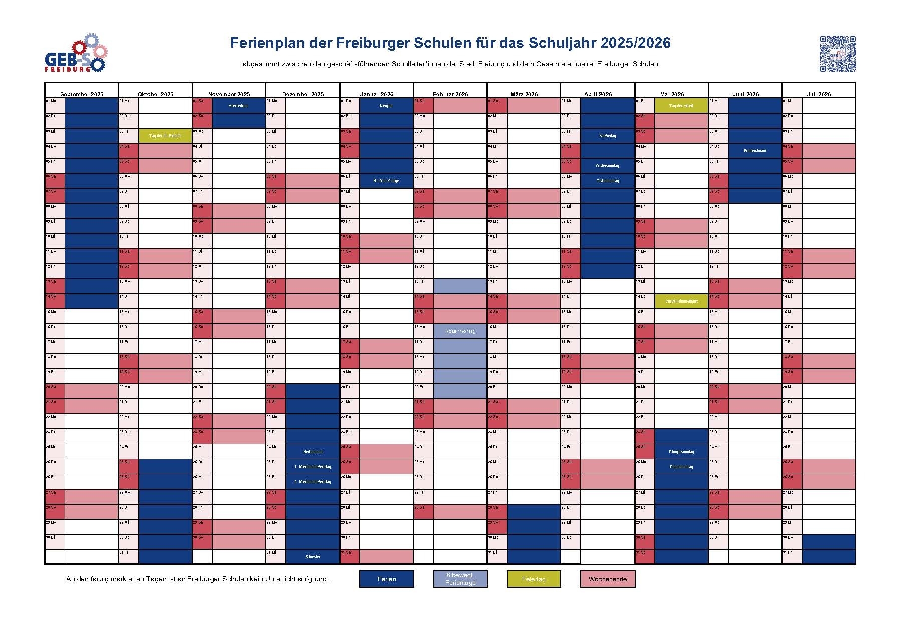 Ferienplanung Ferienplanung Freiburger Schulen Gerhart Hauptmann Schule