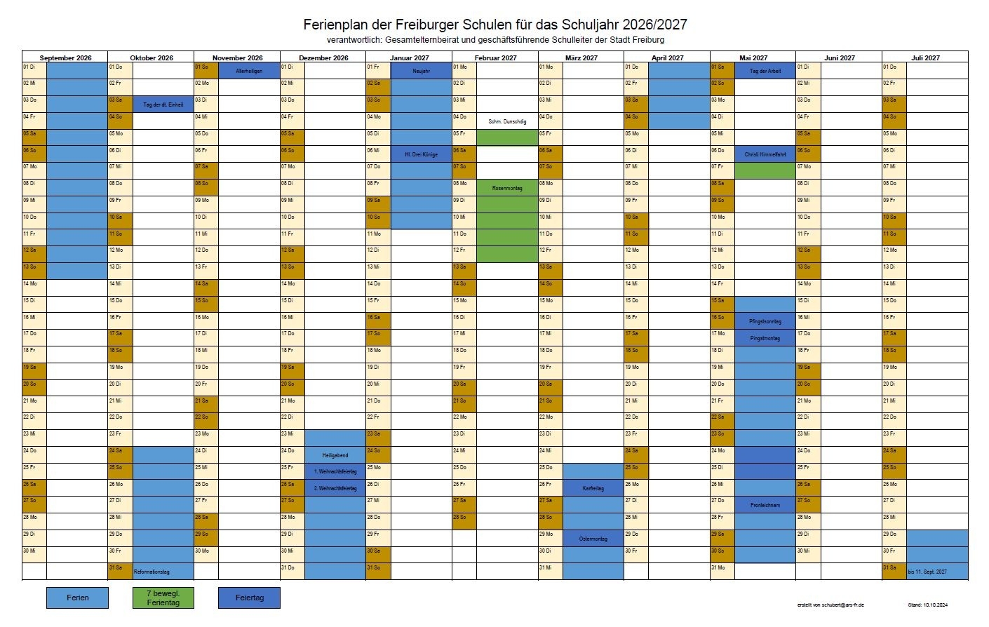 Ferienplanung Ferienplanung Freiburger Schulen Gerhart Hauptmann Schule