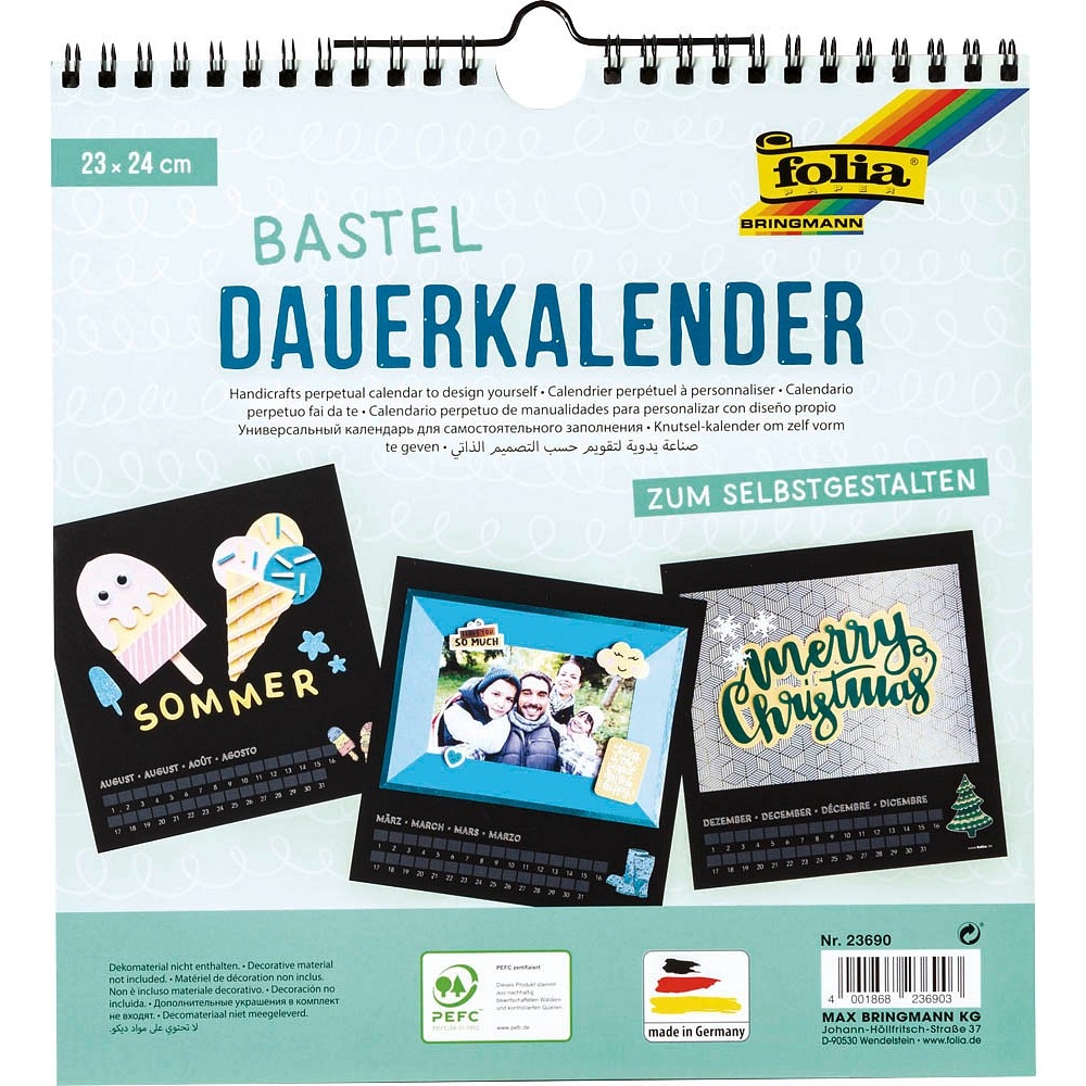 Folia Kalender Zum Selbstgestalten Dauerkalender Jahresunabh ngig Schwarz