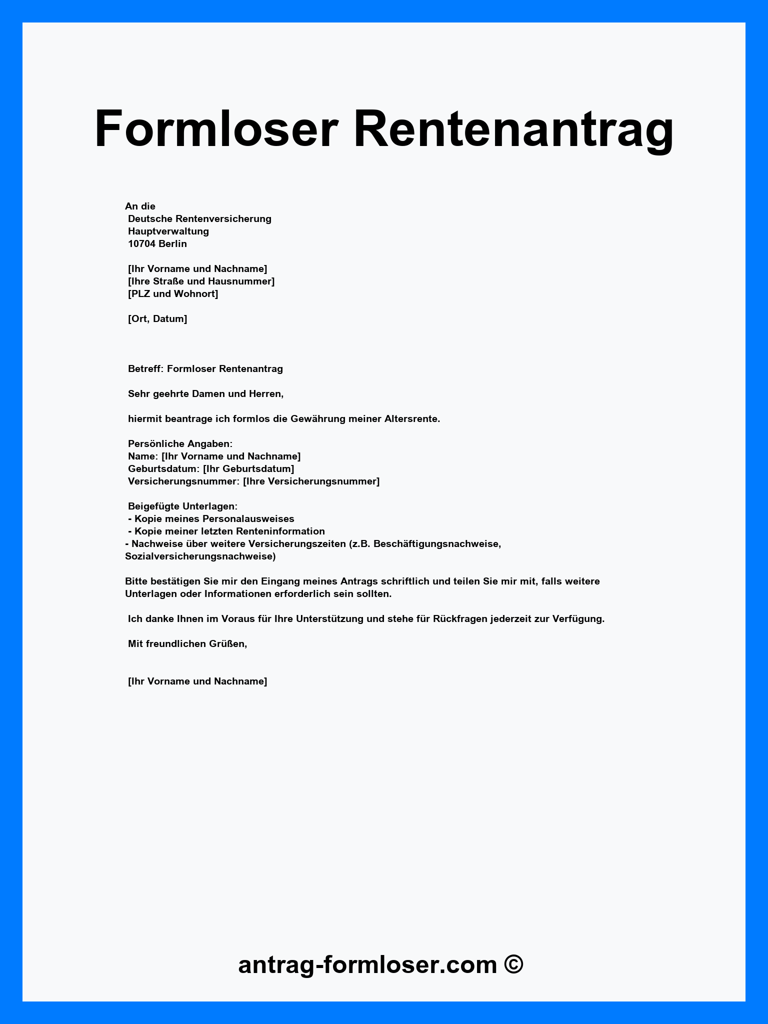 Formloser Rentenantrag Muster PDF Word