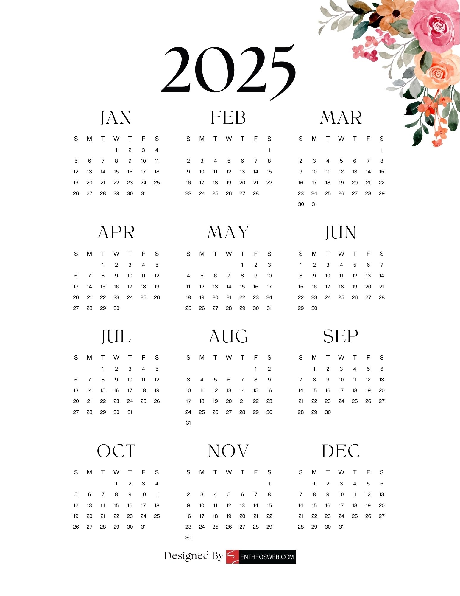 Free 2025 Calendars EntheosWeb