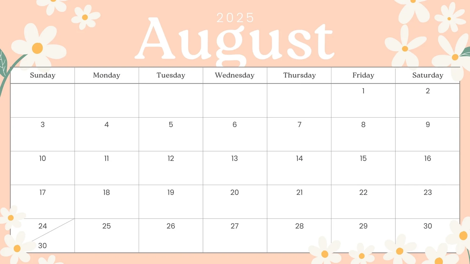 Free Printable August 2025 Calendar Templates Canva
