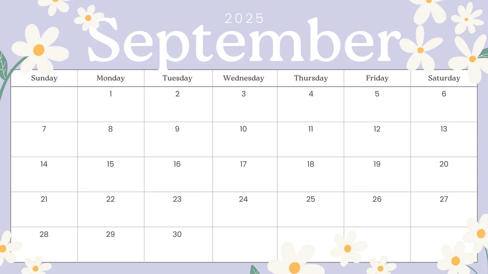 Kalender Setember 2025