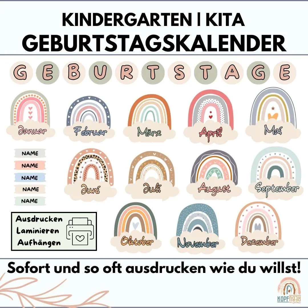 Geburtstagskalender Ausdrucken Etsy de