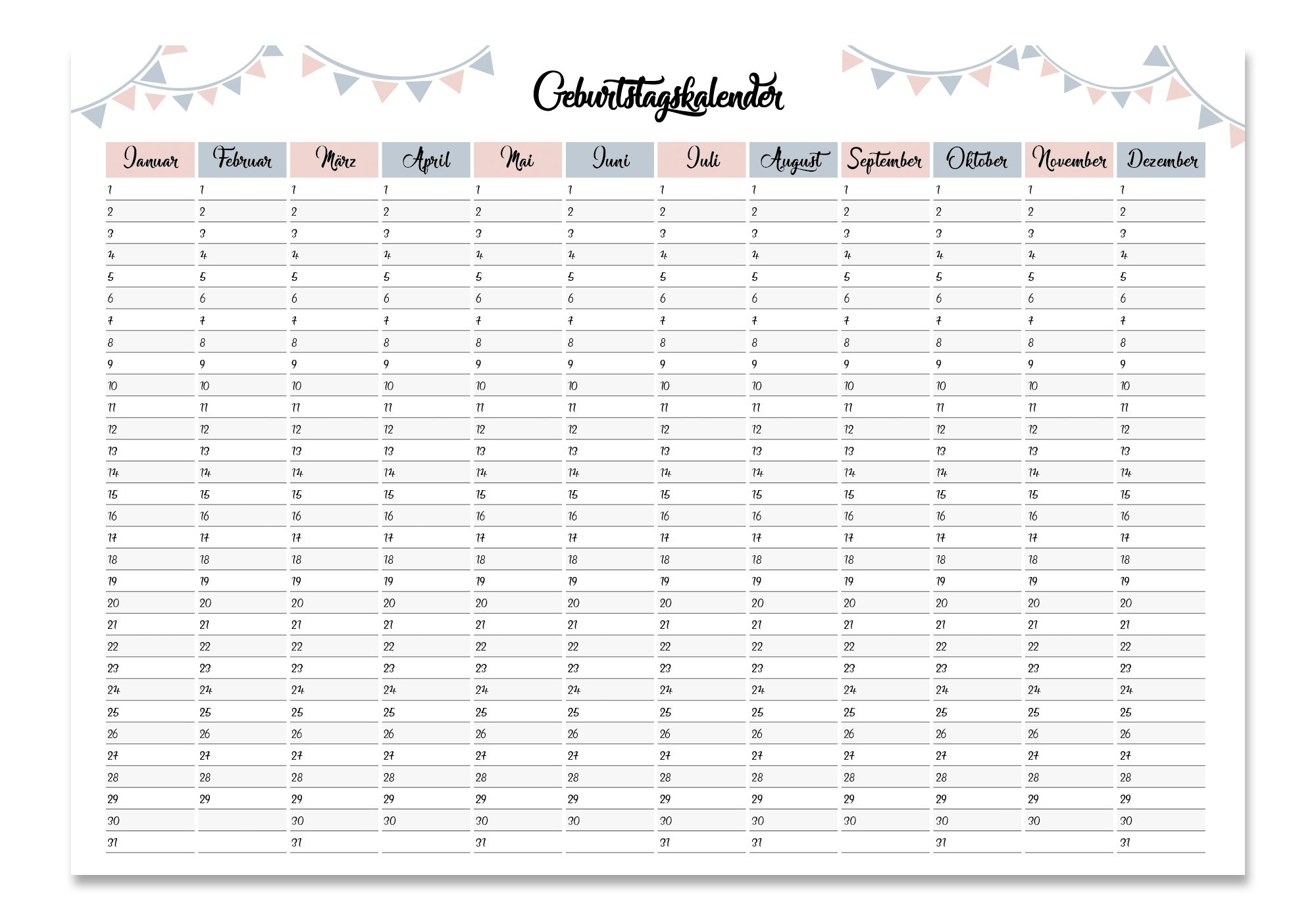 Geburtstagskalender DIN A3 Geburtstagsplaner Geburtstags Wandkalender Wandplaner Jahresunabh ngig Zeitlos DIN A3 Amazon de B robedarf Schreibwaren