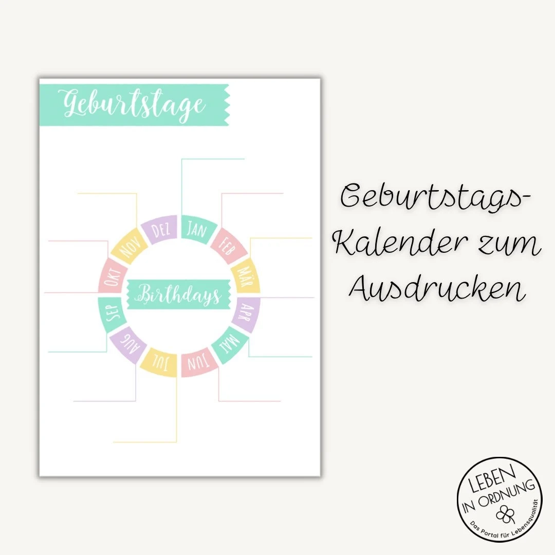 Geburtstagskalender Zum Ausdrucken Als Sofort Download PDF Etsy de