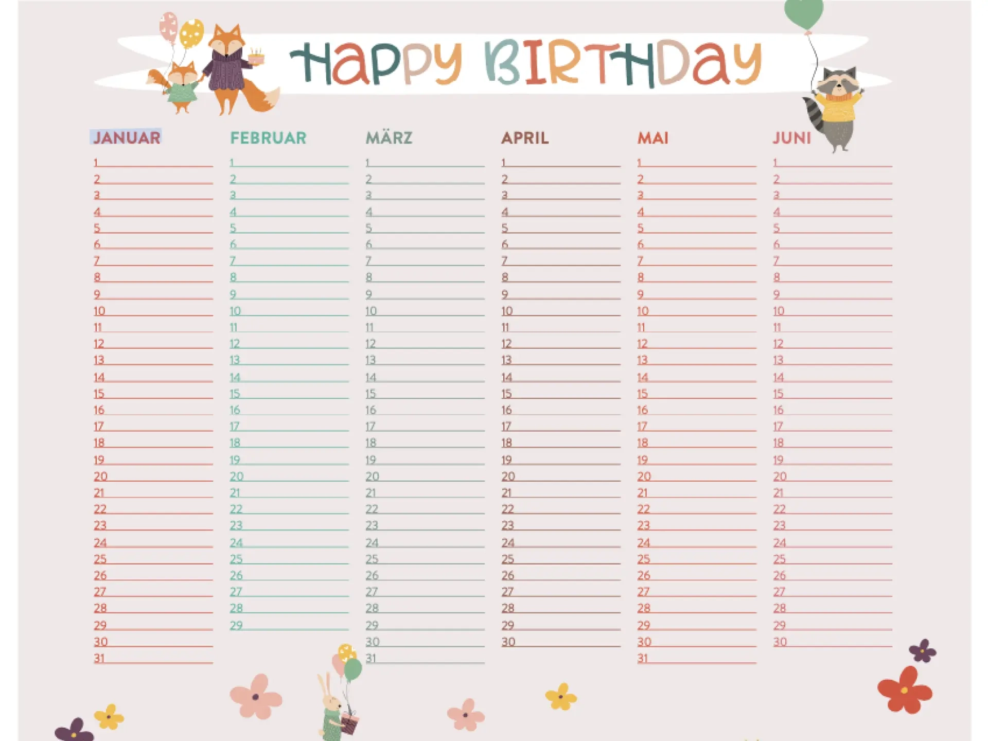 Geburtstagskalender Zum Ausdrucken Kostenlos
