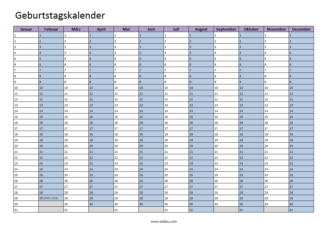 Geburtstagskalender Zum Ausdrucken Vorlage Xobbu Xobbu