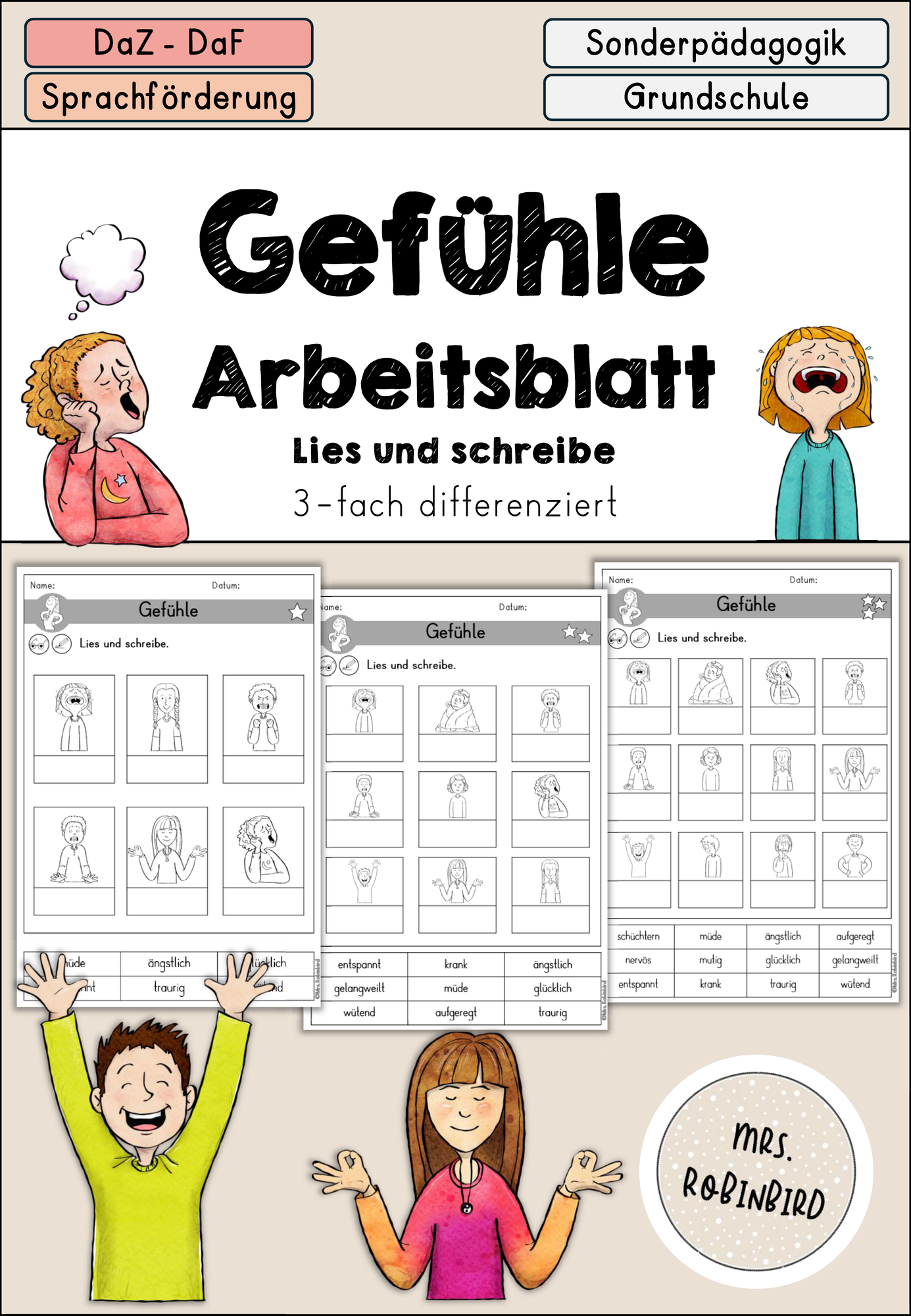 Gef hle Arbeitsblatt Wortschatz Differenziert DaZ DaF Sprachf rderung Unterrichtsmaterial Im Fach DaZ DaF
