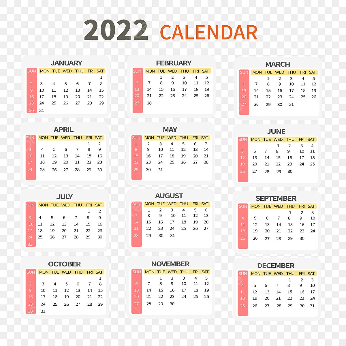Gelbe Rosa Form 2022 Tag Kalender 2022 Tage Zeit Ein Jahr PNG Und Vektor Zum Kostenlosen Download