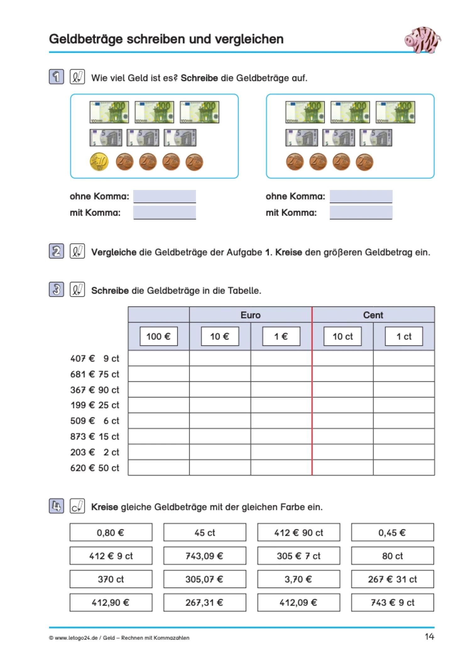 Geld Rechnen Mit Kommazahlen