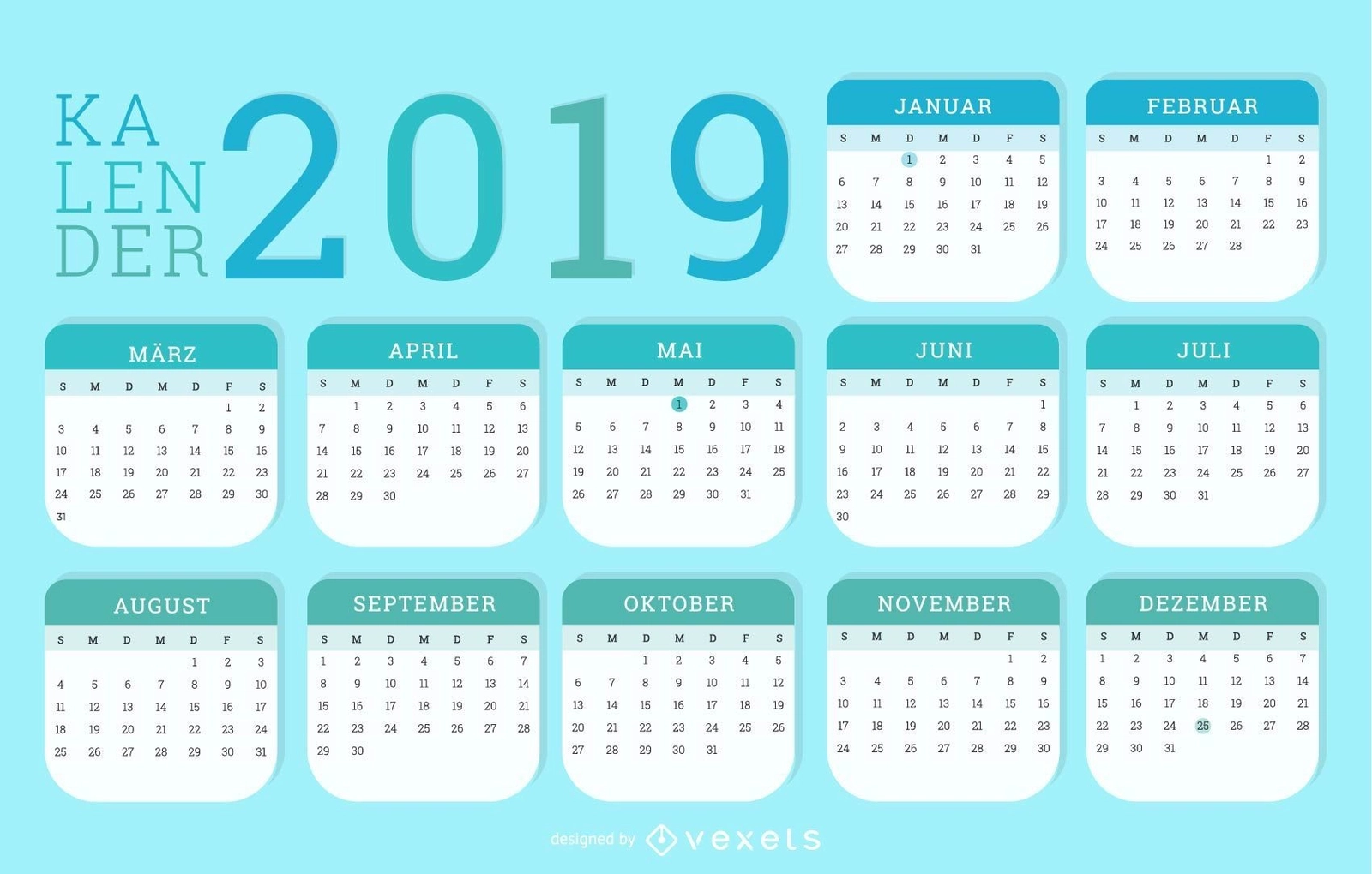 German 2019 Kalendar Design Vector Download