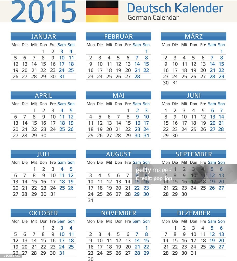 German Calendar Deutsch Kalender 2015 Illustration High Res Vector Graphic Getty Images