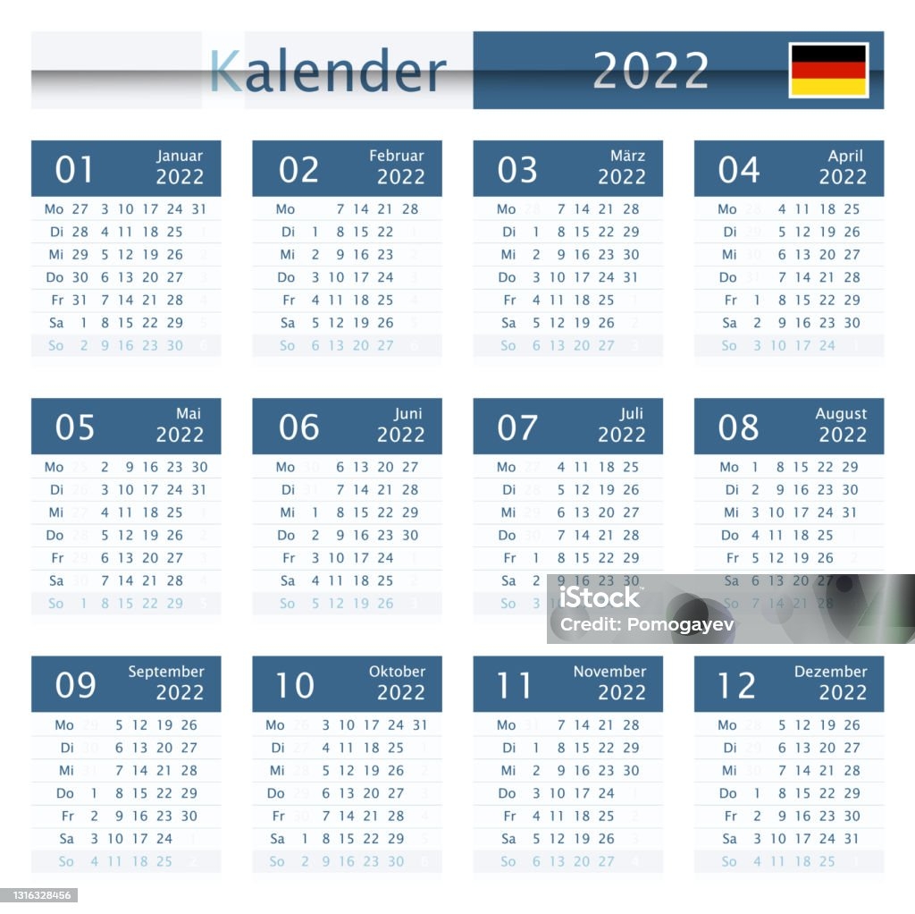German Calendar For 2022 Dark Blue Color Design Isolated On White Stock Illustration Download Image Now IStock