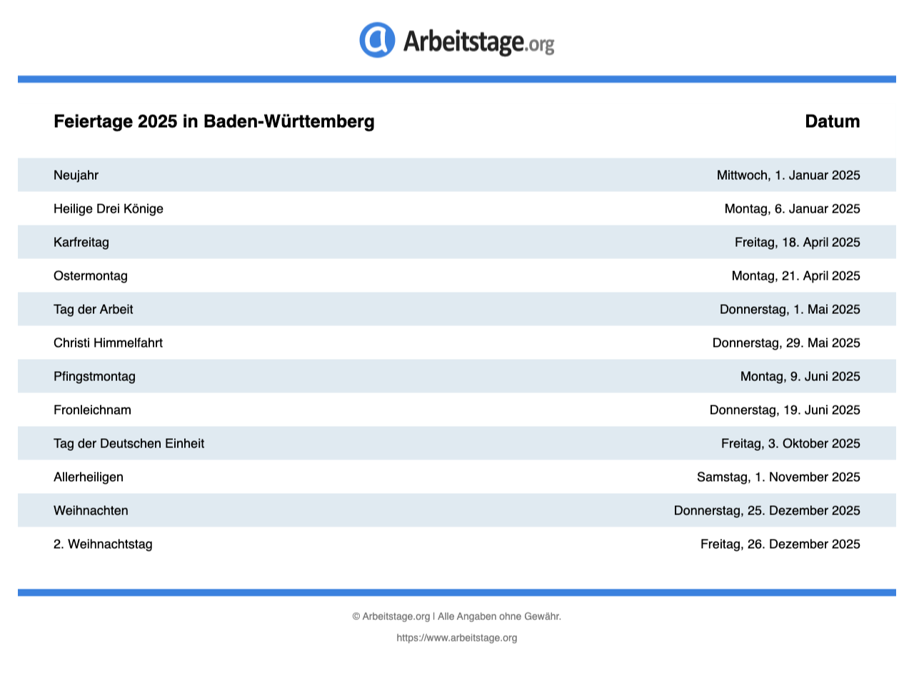 Kalender MIT Feiertagen BaWü