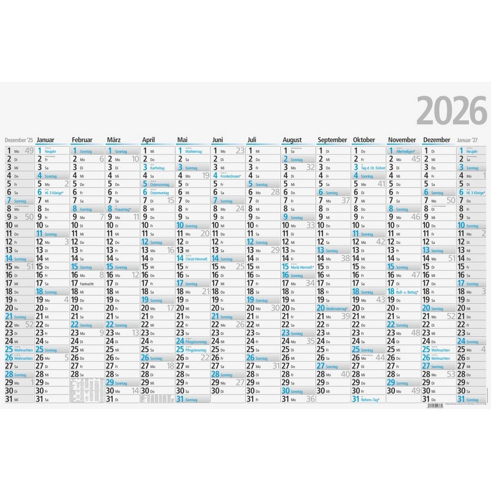 GLOCKEN Plakatkalender Plakatkalender 102x68cm A1 14 Monate Gefalzt Kalendarium 2026 Wochenz hlung Vorhanden
