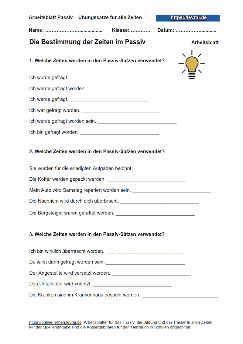Grammatik Arbeitsbl tter