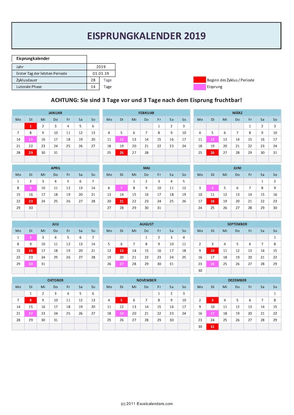 Gratis Eisprungkalender Und Zyklusblatt Excel 