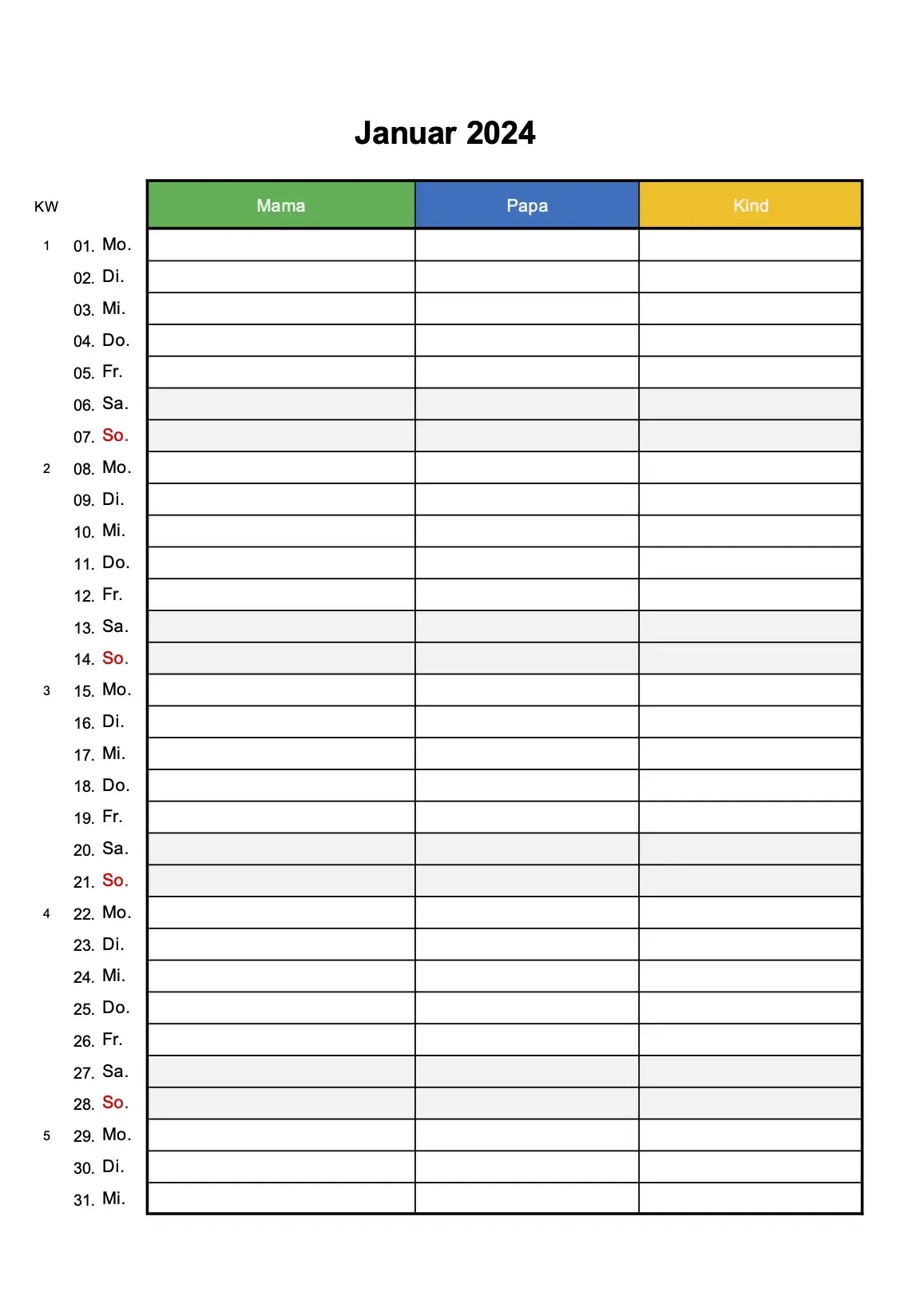 Gratis Familienkalender 2024 Familienplaner Zum Ausdrucken