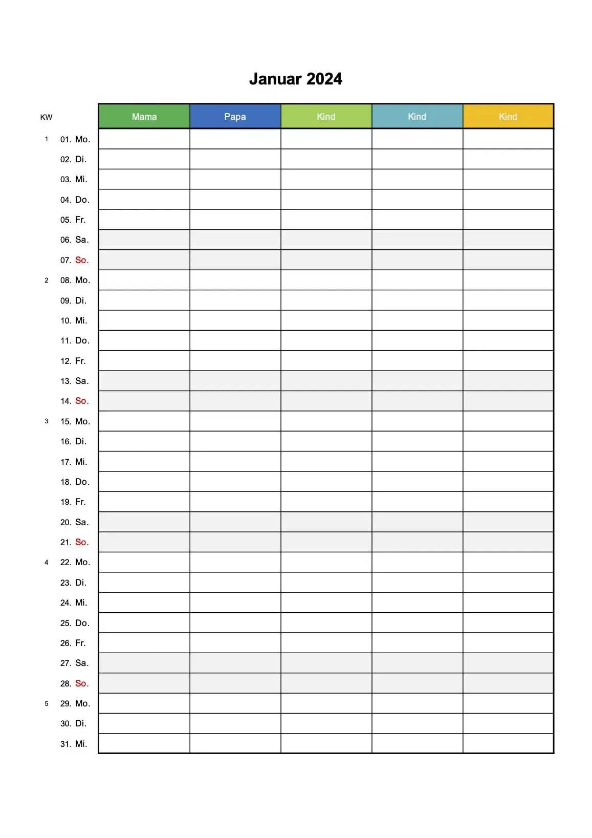 Gratis Familienkalender 2024 Familienplaner Zum Ausdrucken