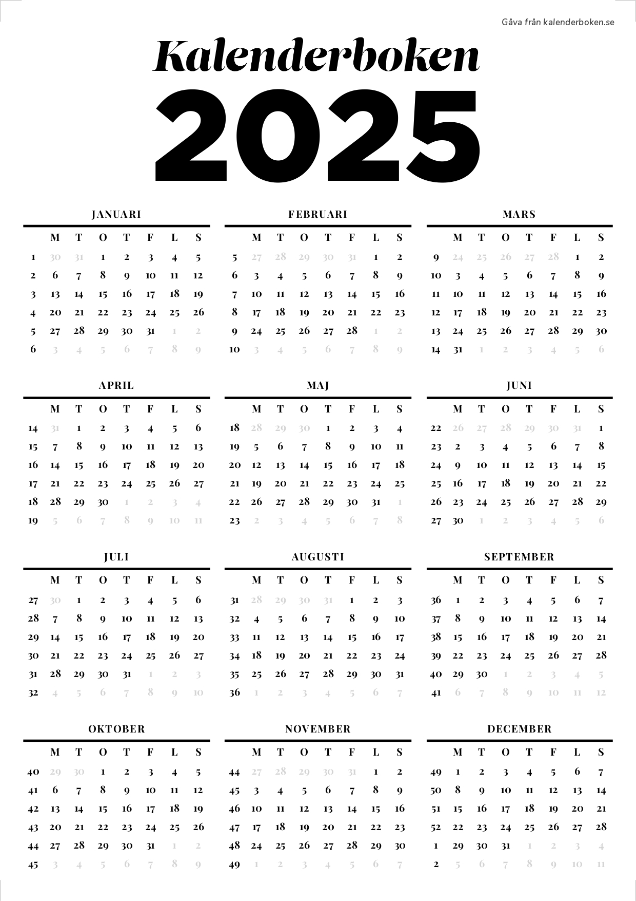 Gratis Kalender 2025 Kalenderboken