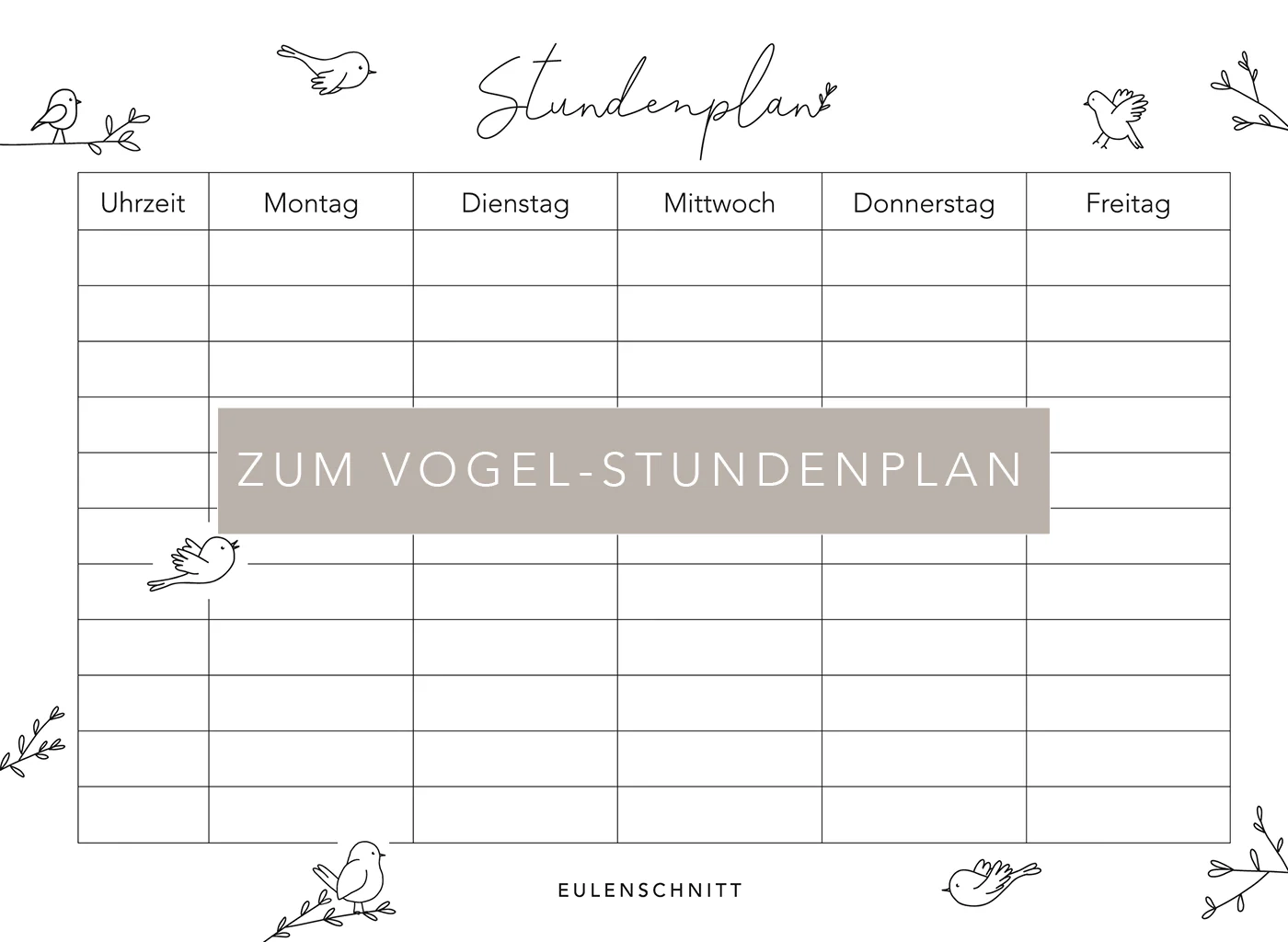 Gratis Stundenplan Zum Ausdrucken Eulenschnitt
