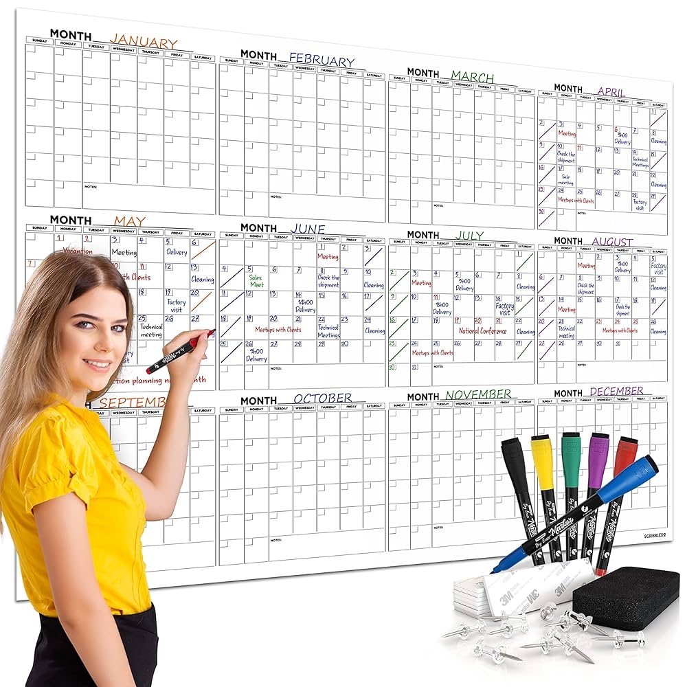 Gro er 91 4 X 121 9 Cm Gro er Whiteboard Kalender F r Die Wand 12 Monatsplaner Gro Trocken Abwischbar Monatskalender 2025 Inklusive 6 Markern Radiergummis Rei zwecken Und Montageband Amazon de B robedarf Schreibwaren