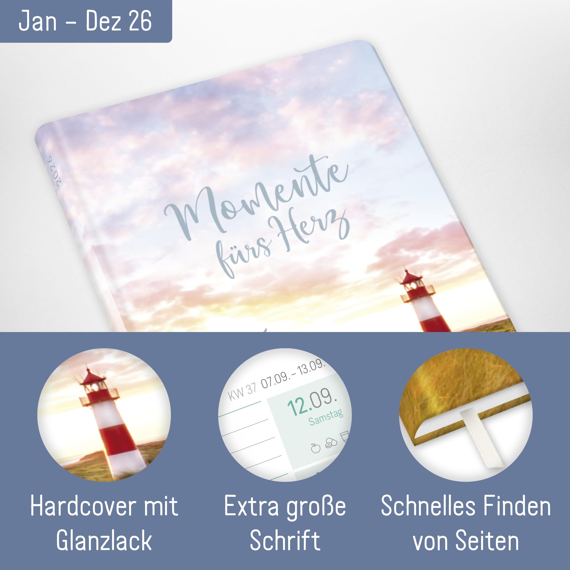 H fft Gro druck Kalender 2026 Mit Extra Gro er Schrift Zahlen Hardcover Wochenplaner Leuchtturm Nachhaltig Klimafreundlich Amazon de B robedarf Schreibwaren