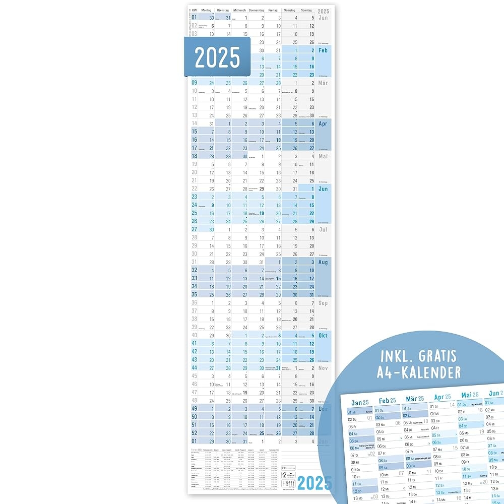 H fft Gro er Wandkalender 2025 Schmal hochkant 31 X 97 Cm Gefalzt Jahreskalender Im Hochformat Wandplaner B rokalender Mit Ferien bersicht Extra A4 Kalender Nachhaltig Klimafreundlich Amazon de B robedarf Schreibwaren