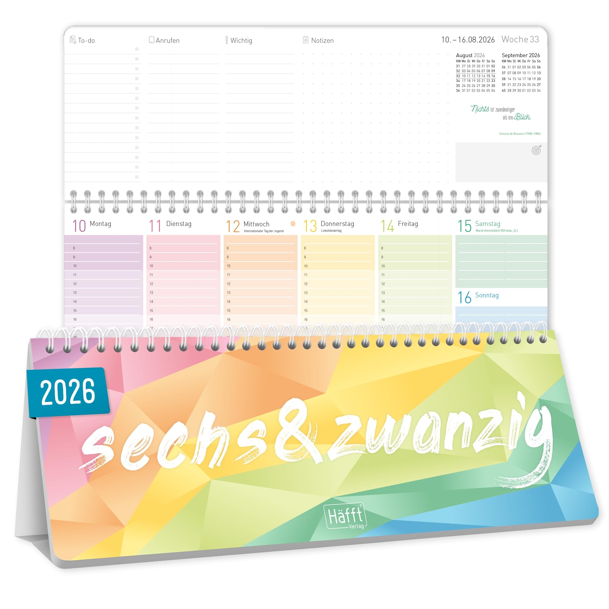 H fft Wochen Tischkalender 2026 Quer Mit Aufsteller Rainbow 1 Woche 2 Seiten Schreibtisch Kalender Mit Spr chen Wochenkalender 29 7 X 11 6 Cm Nachhaltig Klimafreundlich Amazon de B robedarf Schreibwaren