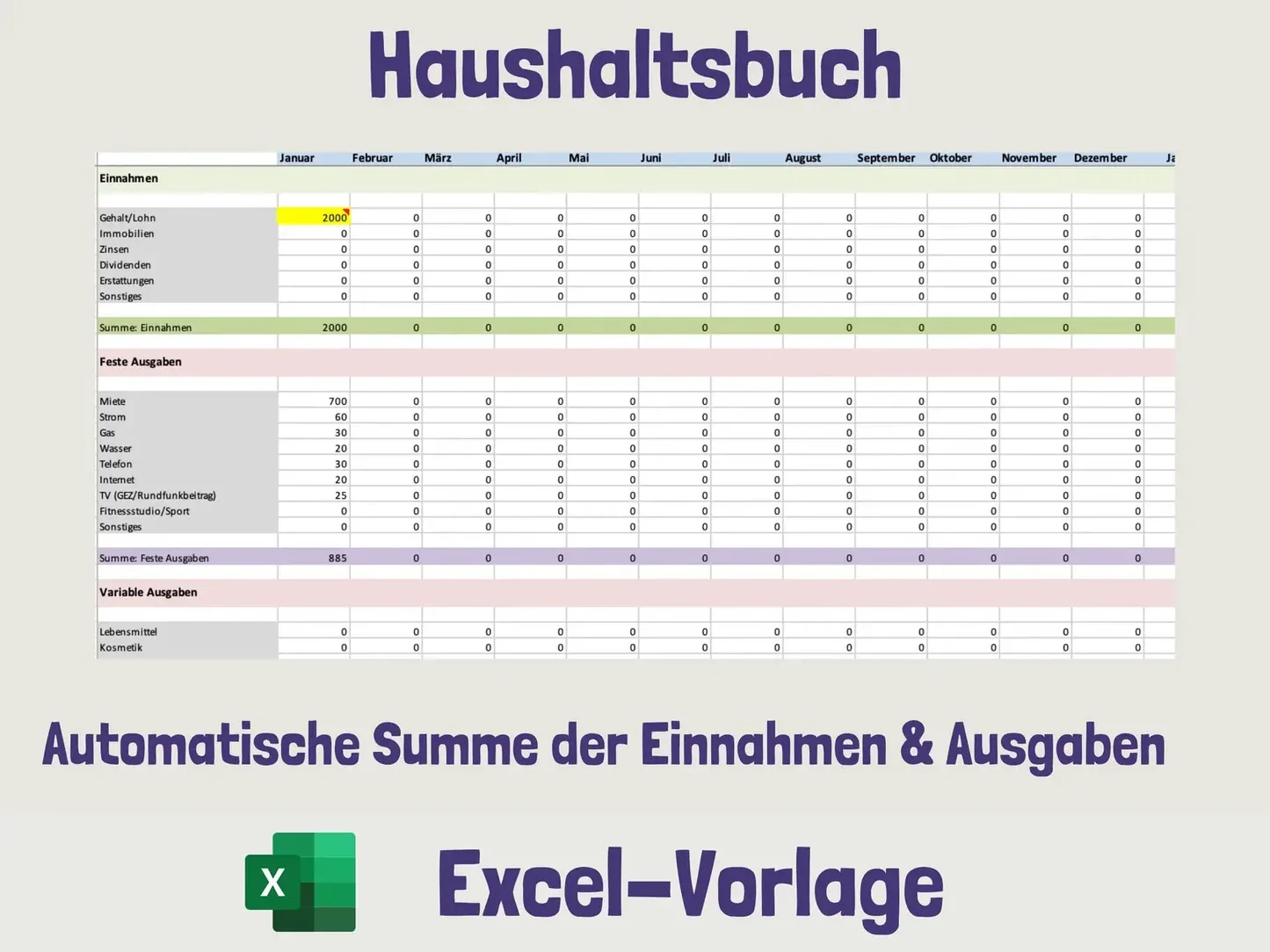 Haushaltsbuch Excel Vorlagen Sofort Download Kostenlos