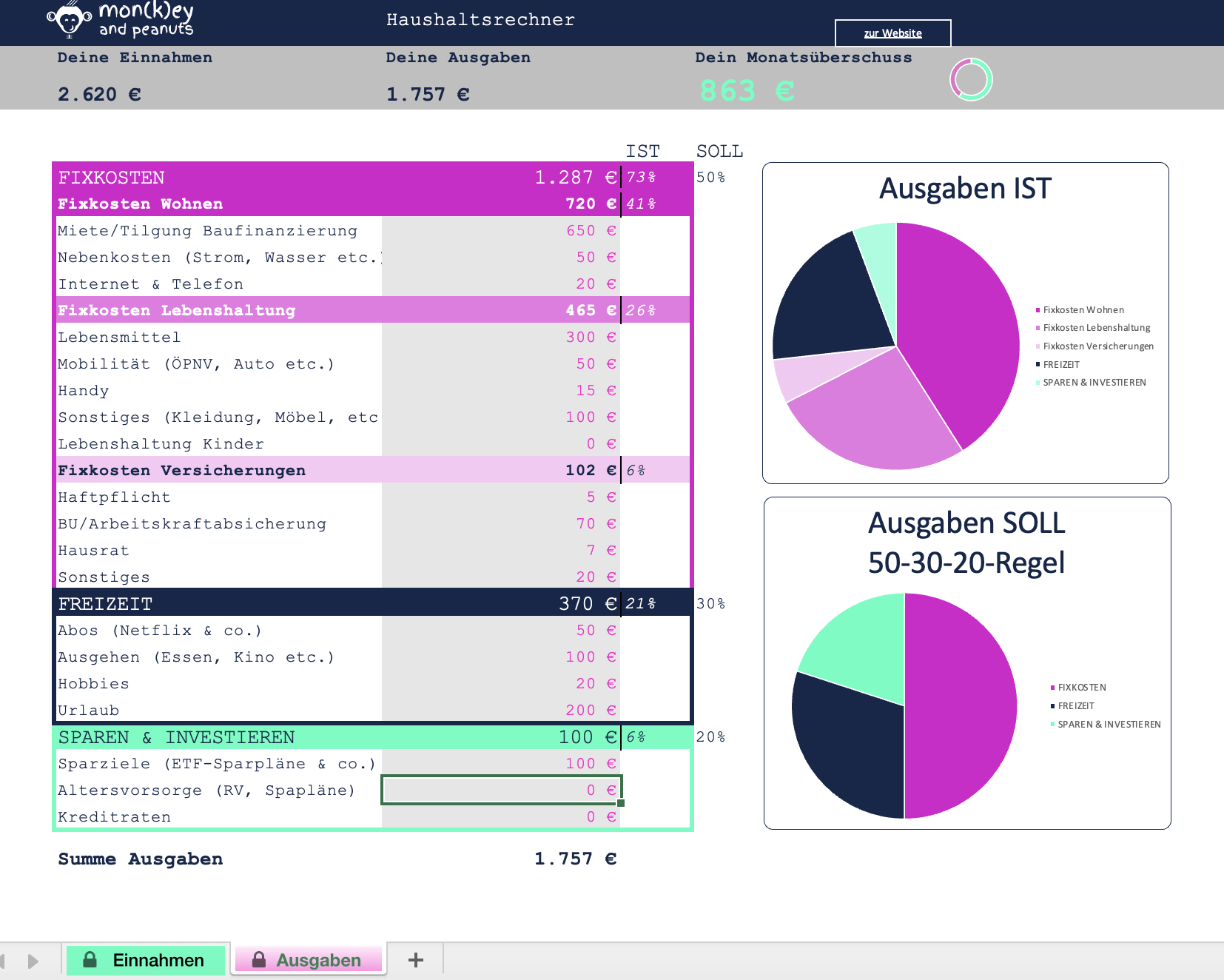 Haushaltsbuch Rechner Unsere Kostenlose Excel Vorlage