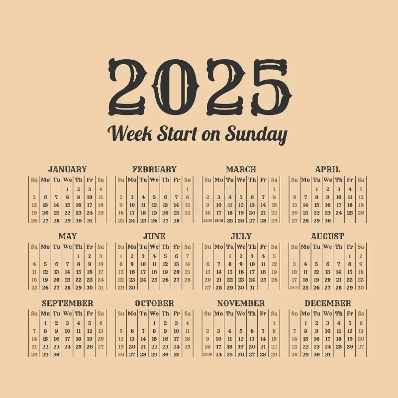 Kalender Jaar 2025
