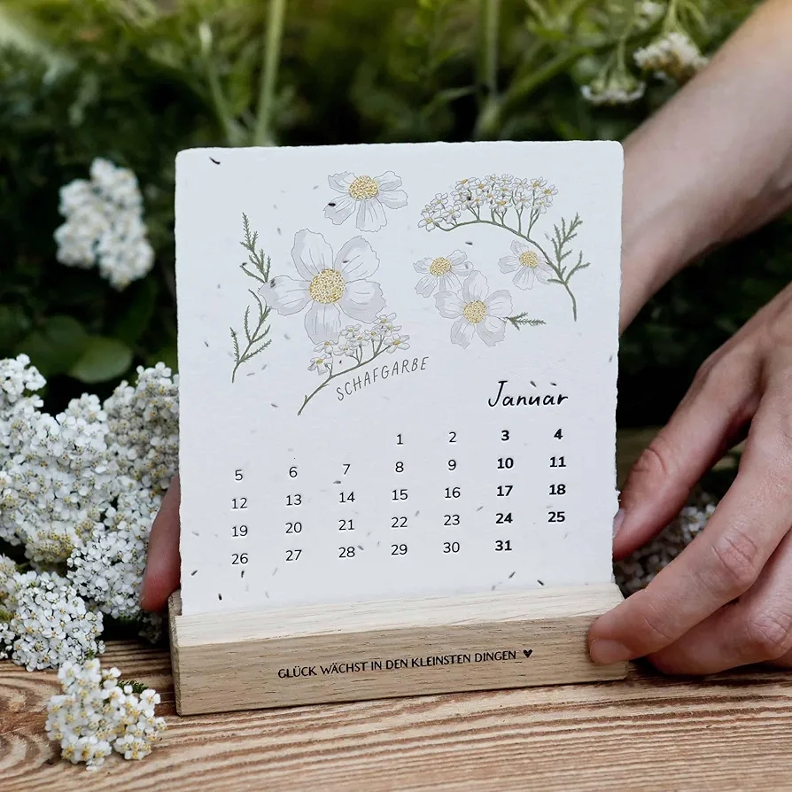 Heylittlegreen Einpflanzbarer Tischkalender 2026 Aus Handgemachtem Saatpapier Samen Kalender Mit 13 Sorten Zum Einpflanzen Nachhaltige Geschenkidee Gl ck W chst In Den Kleinsten Dingen Amazon de B robedarf Schreibwaren