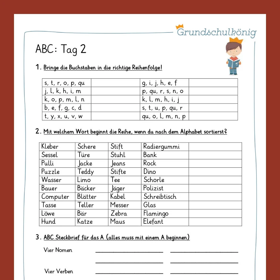 ABC Arbeitsblätter Deutsch