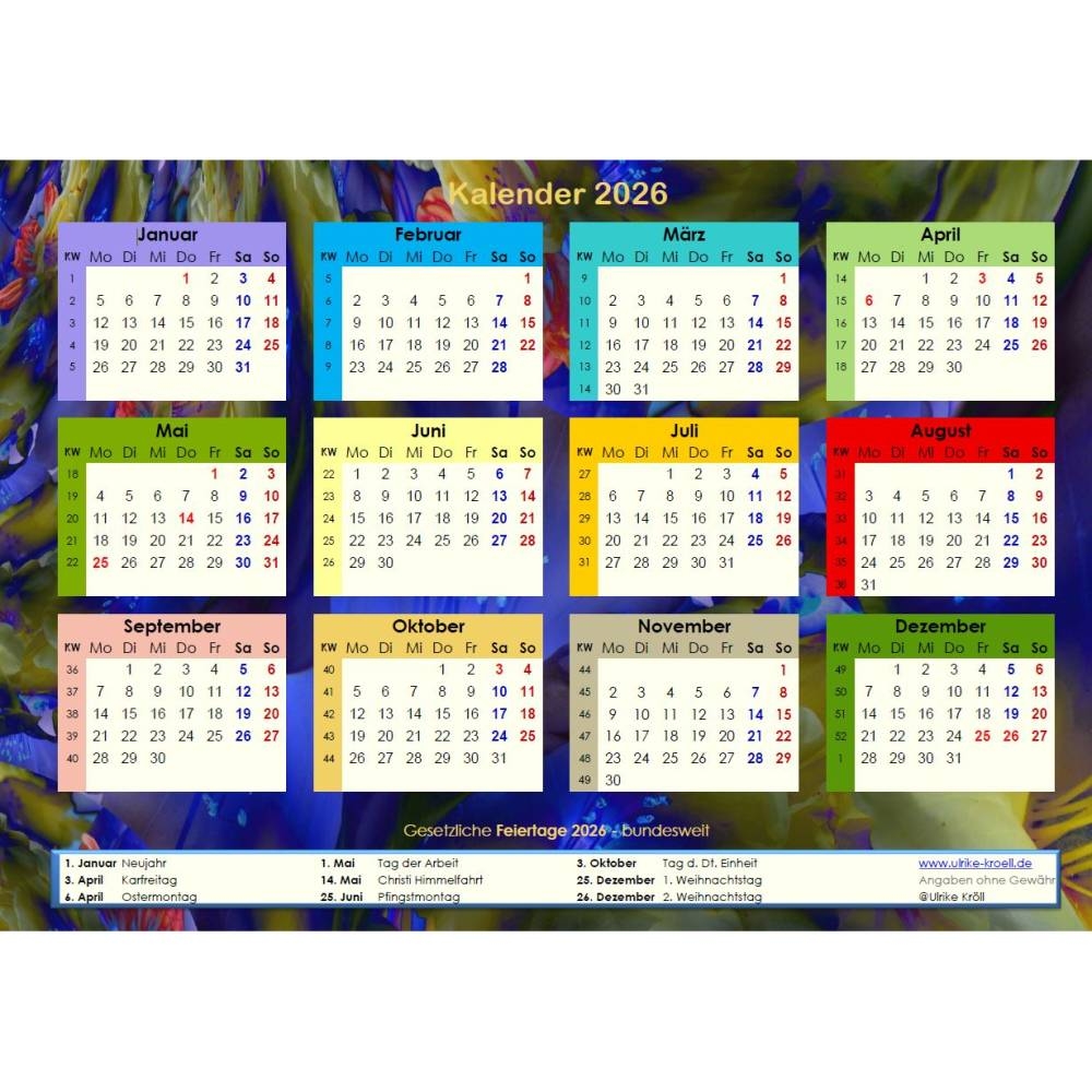 Ihr Jahreskalender 2026 Auf Einen Blick Mit Blue Lights PDF DIN A4 Zum Ausdrucken