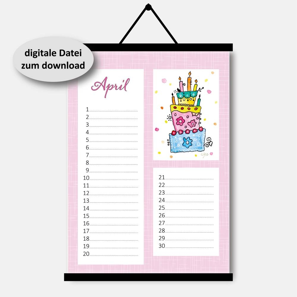Immerw hrender Geburtstagskalender Zum Selbstausdruck DIN A4 PDF Bunt Zeitlos