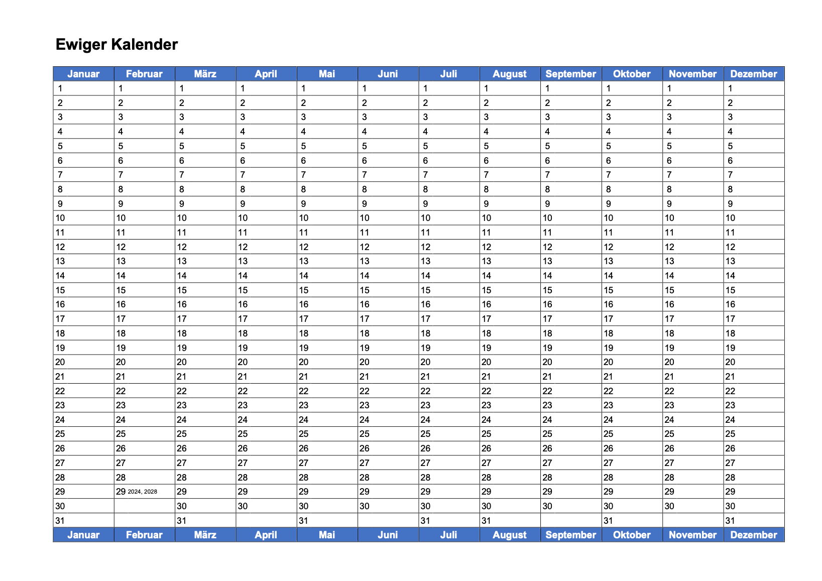 Jahreskalender Kostenlos Zum Ausdrucken