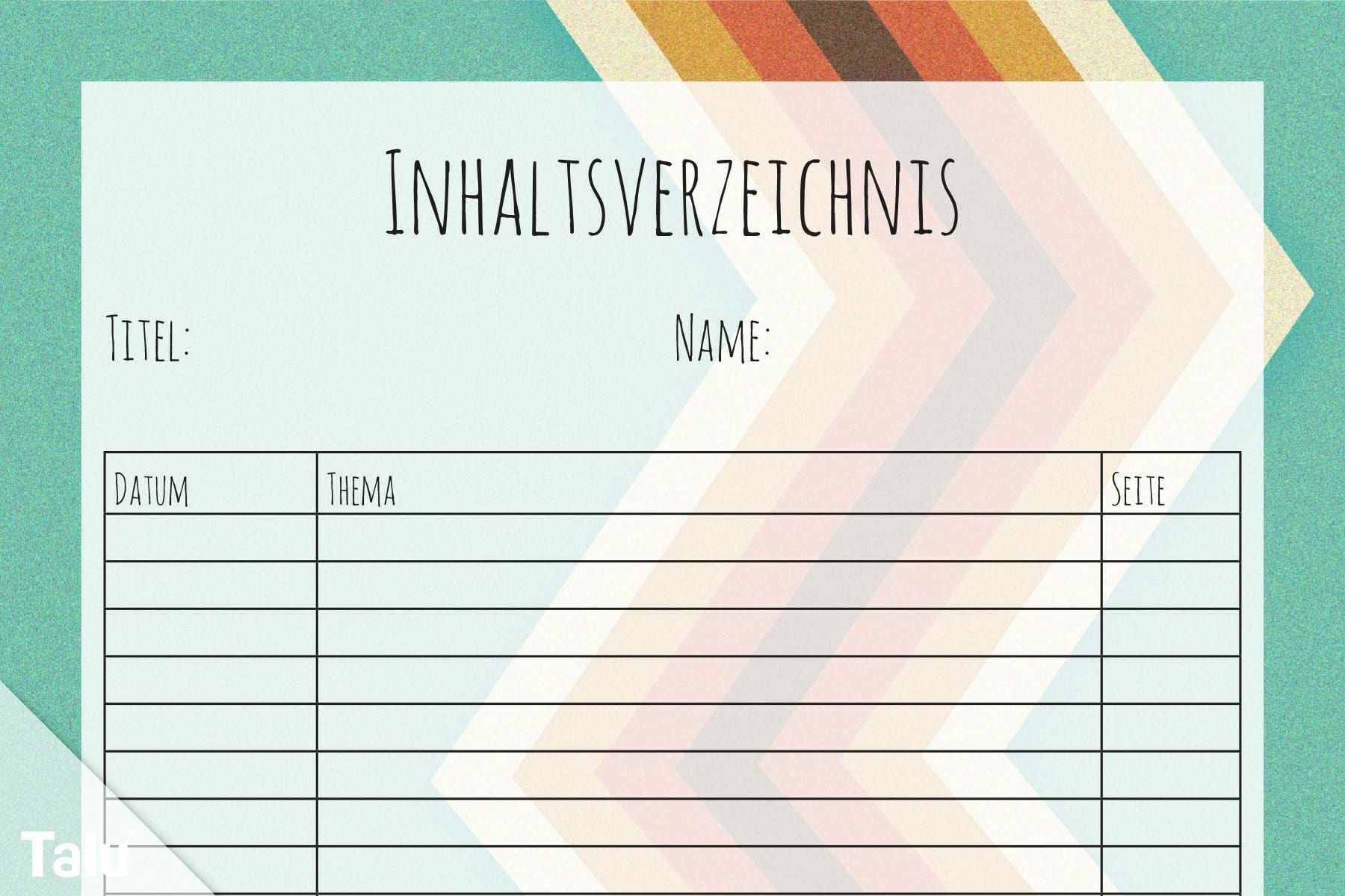 Inhaltsverzeichnis PDF Vorlage Zum Ausdrucken Talu de