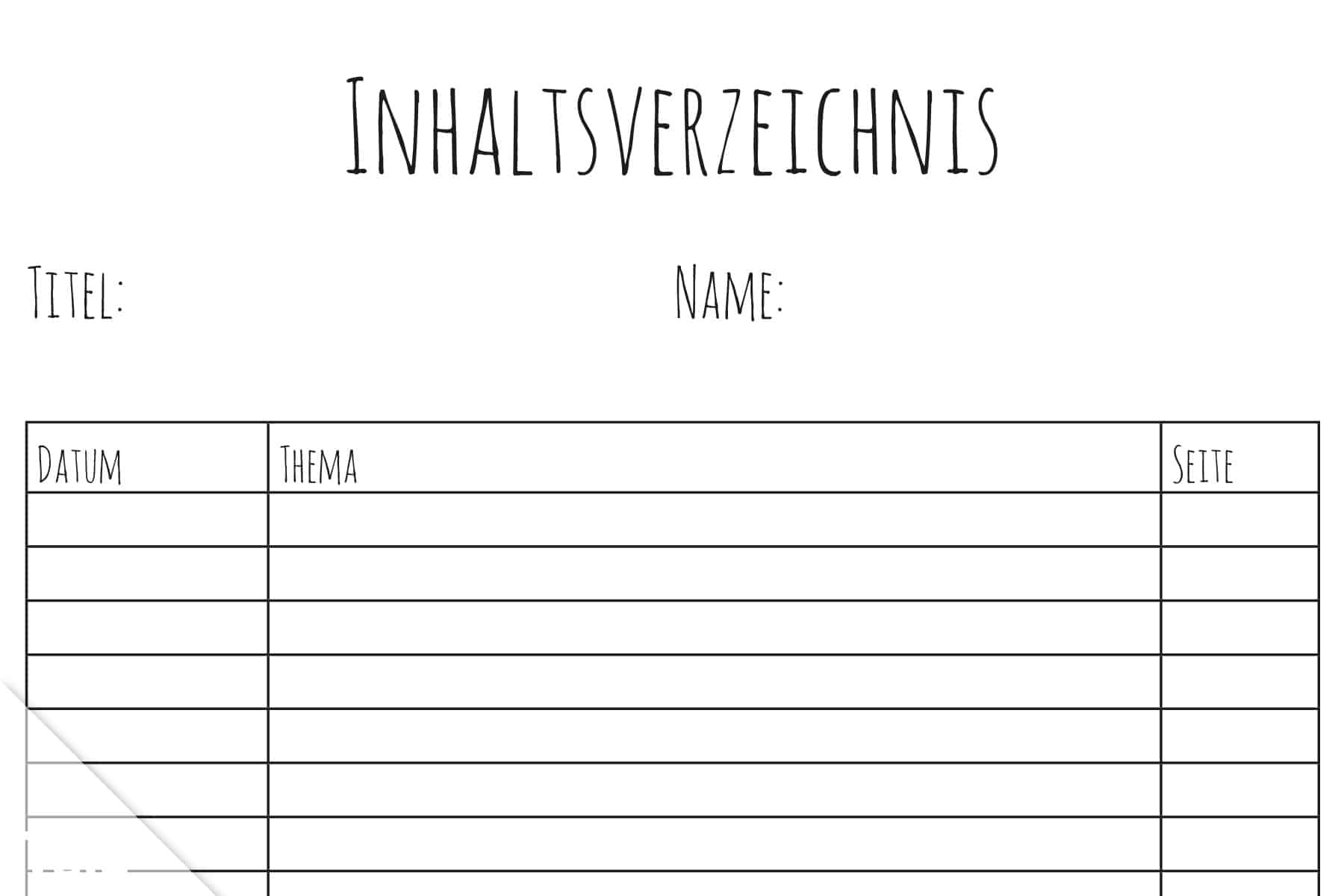Inhaltsverzeichnis PDF Vorlage Zum Ausdrucken Talu de