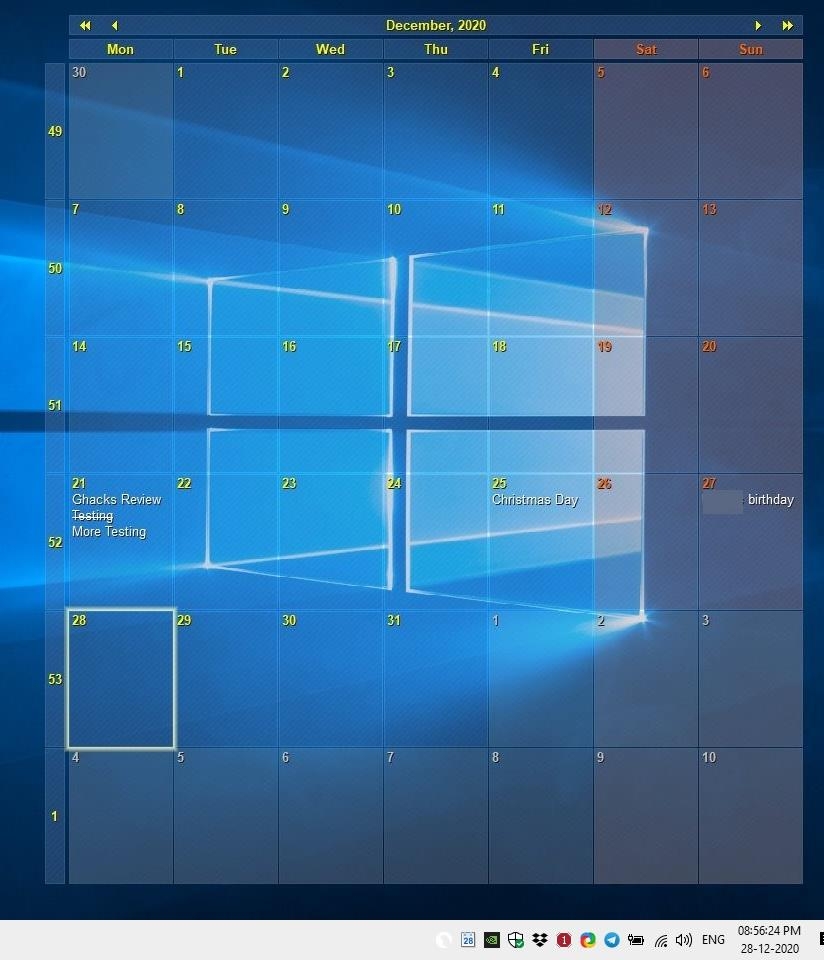 Interactive Calendar Places A Transparent Calendar On Your Desktop Wallpaper GHacks Tech News