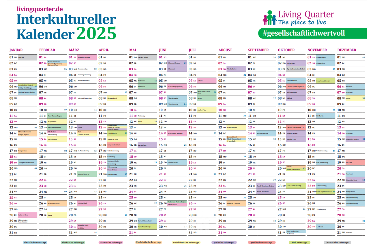 Jahreskalender 2025 MIT Feiertagen Kostenlos