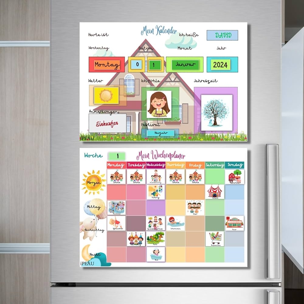 IPEAU Wochenplaner Kinder Montessori Magnettafel Inkl 146 Magnete Stift Kalender Kinder Magnetische Pinnwand Lernspiele Ab 3 Jahre Selbstklebend Abwischbar Routine Planer Schulkind Geschenkidee Amazon de B robedarf Schreibwaren