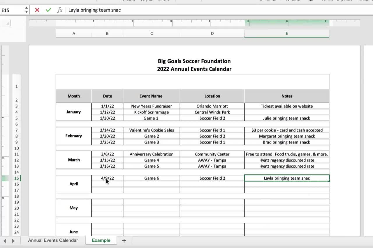 J hrlicher Veranstaltungskalender Microsoft Excel Vorlage F r Veranstaltungskalender Sportteams Gemeinn tzige Organisationen Community Events Und Mehr Etsy Schweiz